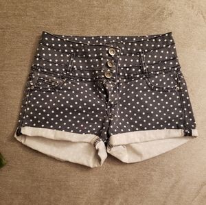 Navy Polka Dot Folded High Waist Jean Shorts